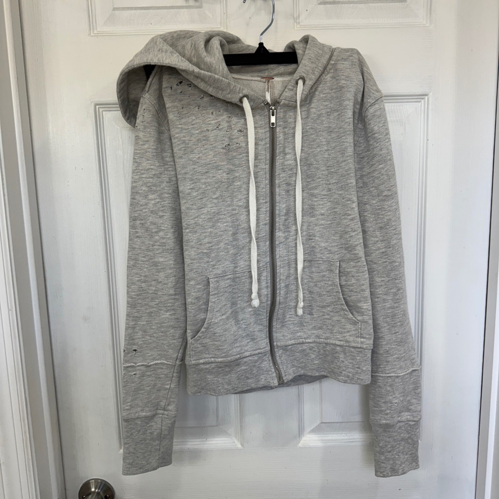 Free People Women's XS Gray Distressed Hoodie